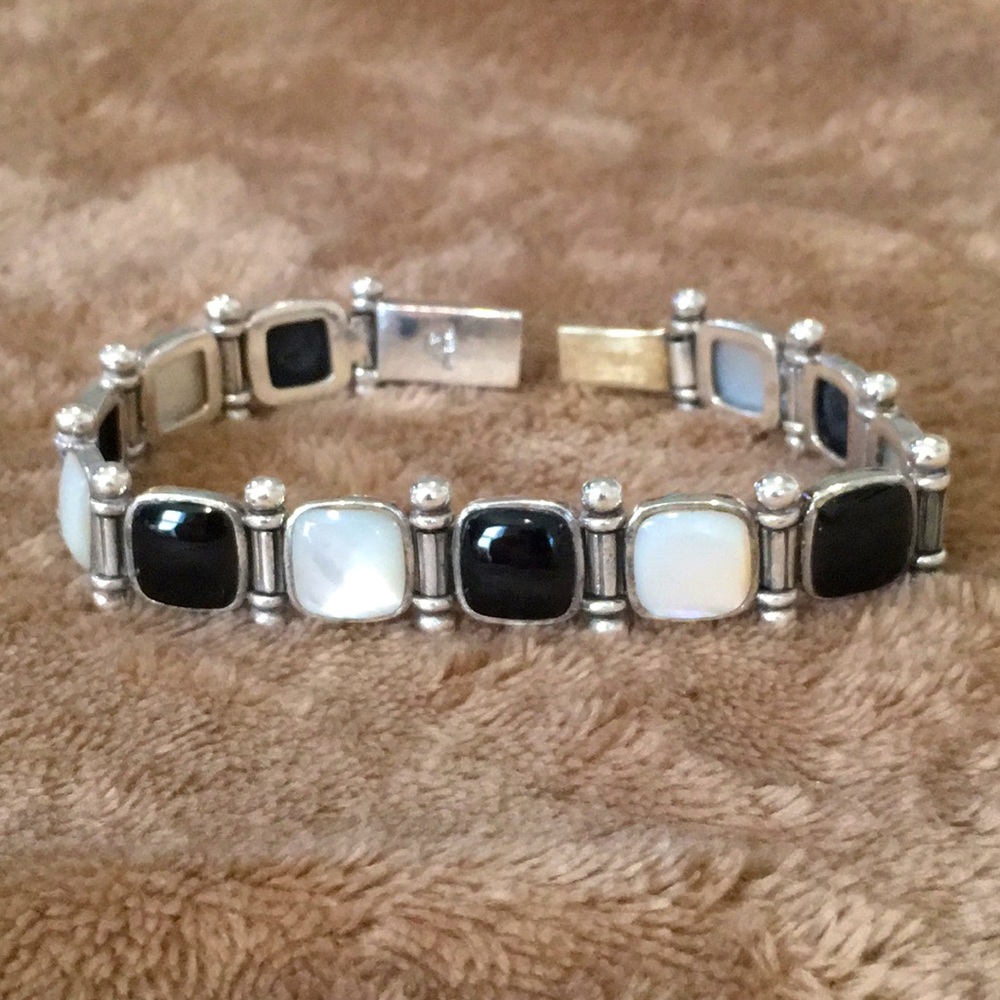 VTG Onyx Mother of Pearl Sterling Silver Bracelet